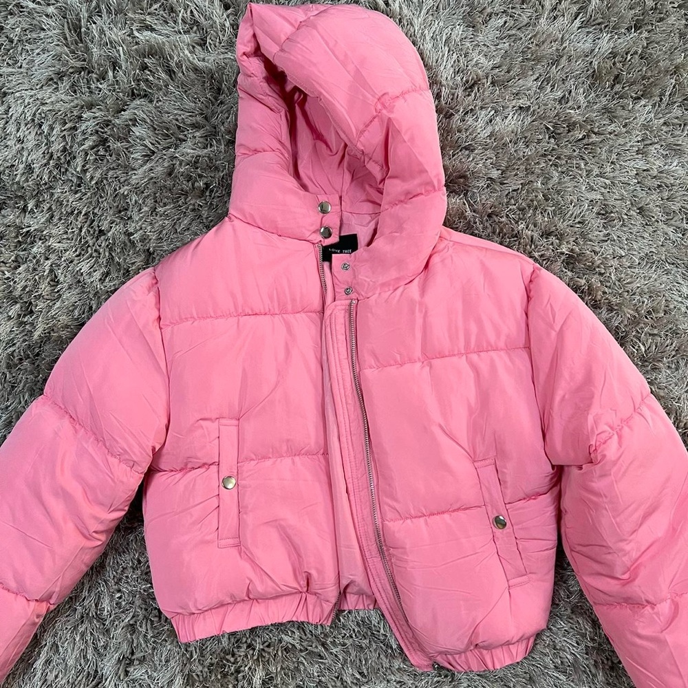 Bubblegum pink puffer jacket